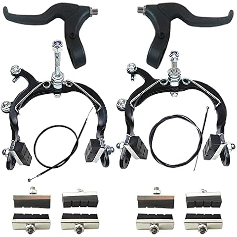 Bike Brake Caliper Set MX Side Pull Brakes 69-96mm Long Reach Rear & Front C Caliper Brake Include Brake levers Brake Wires Brake Calipers and 8 Pieces Brake Rubber Pads for Most TMX MTB Road Bicycles Cover