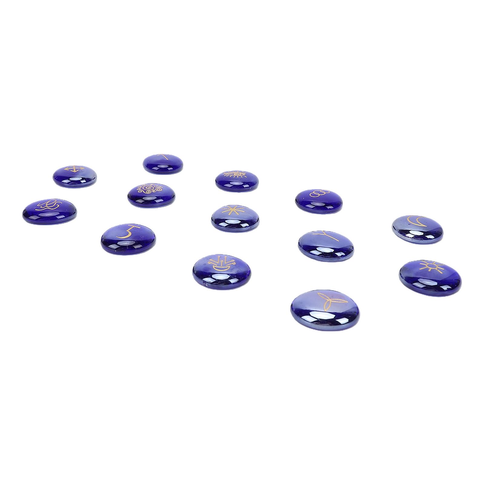 Jelquix Handicrafts Stones Crystal Carved Runes Set with Gold Patterns for Yoga Meditation Home Decoration Wealth Luck 13PCS Engraved Rune Rune Stones