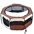 PawHut Fabric Pet Puppy Dog Cat Rabbit Pig Guinea Playpen Play Pen Run Dia90 x 41H cm Brown and Cream
