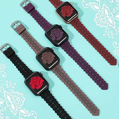 Image of Lace Silicone Bands Compatible with Apple Watch Bands for Women | Slim Thin Hollow-out Wristband for iWatch Series 11 10 9 Ultra 8 SE 7 6 5 4 3 2 1 38mm 40mm 41mm 42mm 44mm 45mm 46mm 49mm