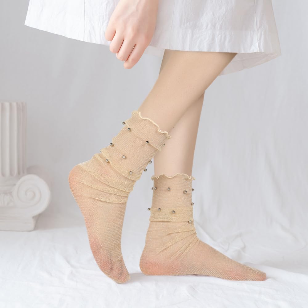 Benefeet Sheer Mesh Womens Girls Slouch Socks - See Through Transparent Loose Fancy Decorated Tulle Socks - Image 3