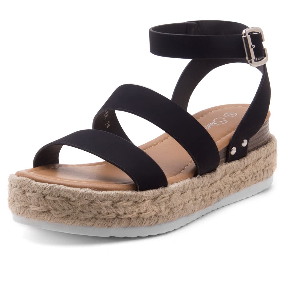 Shoe Land Alysa Womens Platform Sandals Open Toe Buckle Ankle Strap Espadrilles Flatform Wedge Casual Summer Sandal