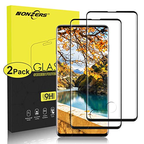 NONZERS 2 Piezas Protector de Pantalla para Samsung Galaxy S10,[3D Curvo] Cristal Templado, 9H Dureza, Alta Definicion y Sensibilidad, Sin Burbujas,S10 Vidrio Templado