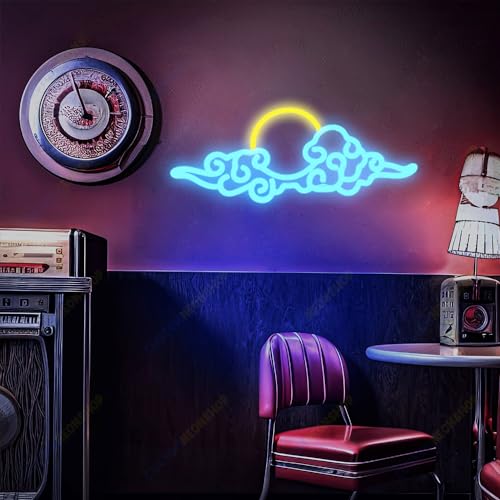 Image of Sunset Sunrise Neon Sign Dimmable anime cloud Led Signs for Wall Decor Room Decor Bedroom Anime-themed for Men cave Office Bar Birthday Party Christmas(Ice Blue Orange)