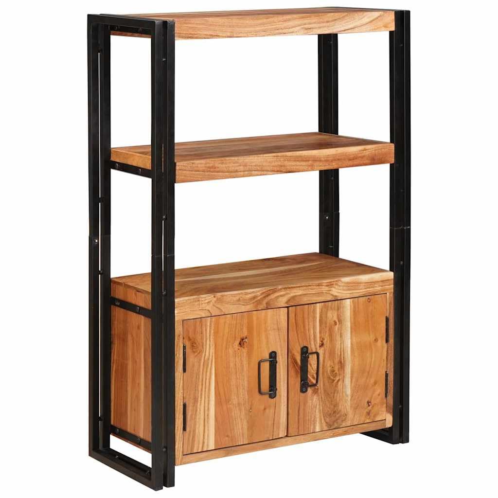 Libreria con ante marrone, in legno massello di acacia e metallo, 72 x 33 x 110 cm, scaffale da appoggio, accessorio per soggiorno e ufficio, design robusto, versatile, materiali durevoli