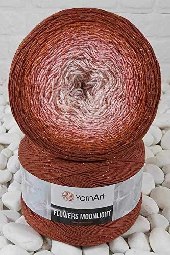 Image of YarnArt Flowers Moonlight Glitter Cotton Yarn, Soft, Rainbow Crochet, Metallic Lurex handknit Shiny, Silvery Cake, Multicolor Cotton, 1 Skein Weight 9.17oz Lenght 393.7 inches, 1 Fine Yarn (3288)