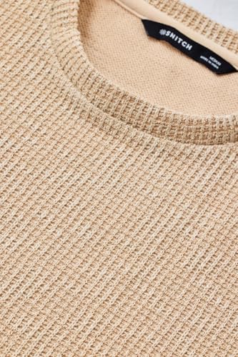 Image of SNITCH Men's T-Shirt | Textured Oversized Crew Neck Design | Premium Polyester Blend Fabric with Waffle Weave | Breathable & Lightweight Casual Wear