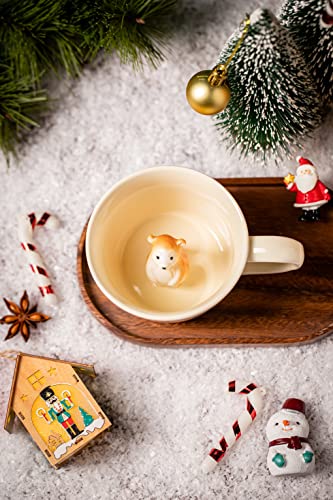 Image of DIHOclub Bear Ceramic Cup Hidden 3D Animal Inside Mug,Cute Cartoon Handmade Figurine Mugs,Holiday and Birthday Gift for Coffee Milk Tea Lovers,12 OZ(Cream Color)
