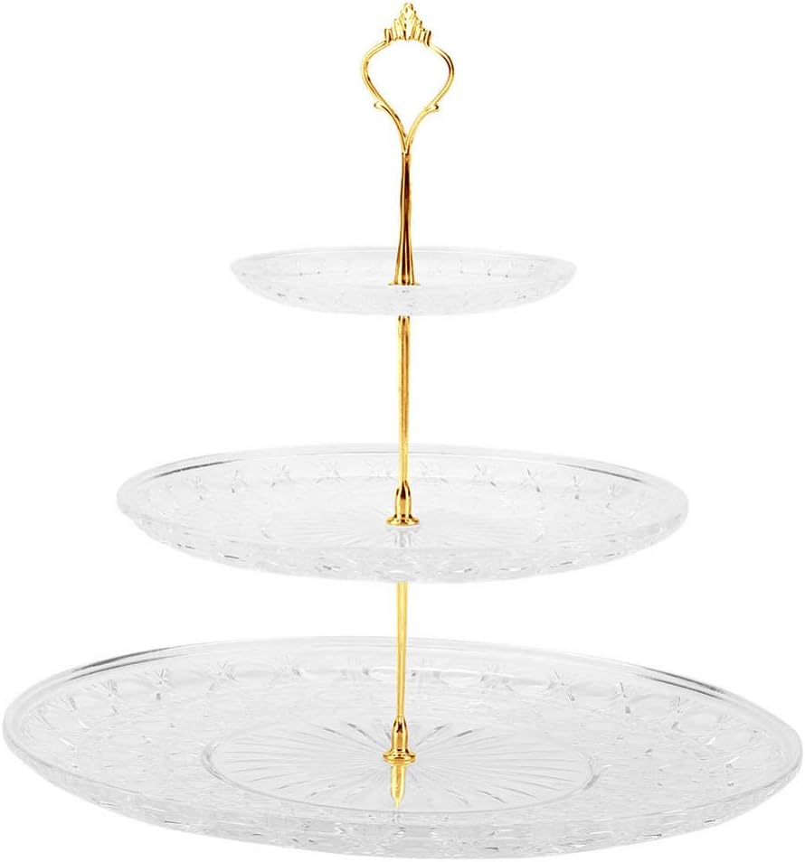 Presentoir A Gateaux A 2 Ou 3 Etages En Acrylique De Luxe Avec Poignees Dorees Argentees Plateau Rond Decoratif 3 Niveaux Diamant Or Amazon Fr Cuisine Et Maison