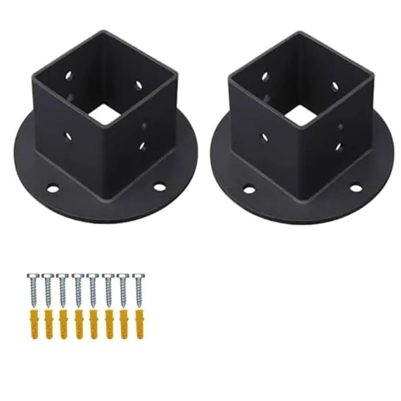 Kit di supporto per base in metallo, 2 pezzi, colonna di flan per pavimento, ancoraggio quadrato, palo per recinzione, robusto muro nero per pali in legno per uso esterno, facile installazione