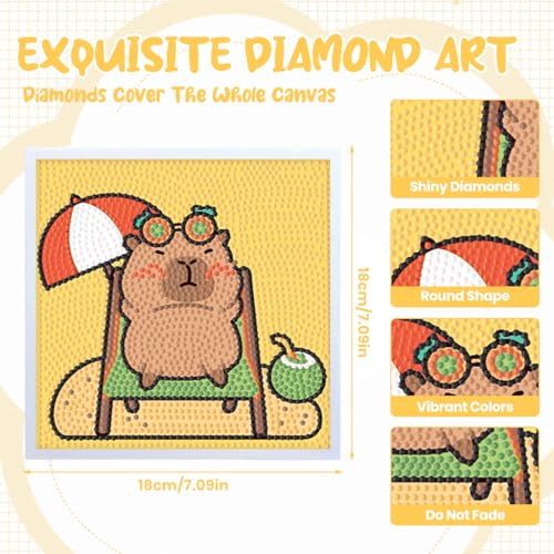 Image of PATPAT Diamond Painting Kit Capybara 7 Inch Wooden Frame DIY Craft for Kids | Creative Focus, Quiet Activity, Capybara Artwork, Wooden Display, Easy Setup for Home Crafting