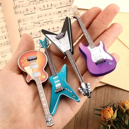 4 Piezas Imanes de Guitarra Mini de Madera para Refrigerador miniatura 7