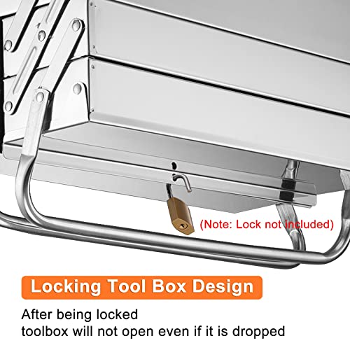 Cassetta portautensili multifunzione portatile, in acciaio inox, con foro della serratura e design a doppia conchiglia, per casa, ufficio, garage (3 strati)