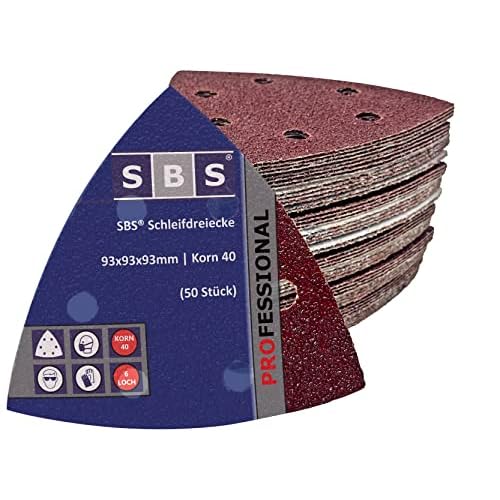 SBS Klett-Schleifdreiecke 93x93x93 50 Stück Korn 40 Delta 6 Loch
