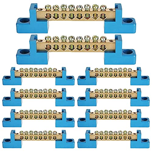 Wobekuy 8 Terminal Bus Bar Terminal Block 10 Pack Brass Wire Screw Terminal for Car Boat Marine Ground Power Distribution