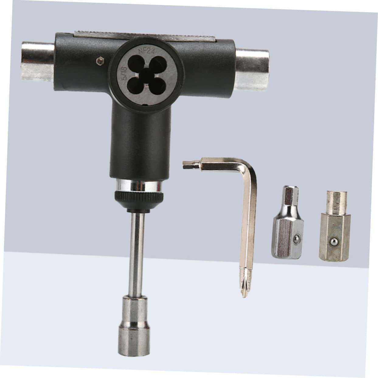 One Portable T Tool for Skateboards and Mini Skateboards Multi Function Skate Tool in Black with Ratchet for Go Repairs and Adjustments