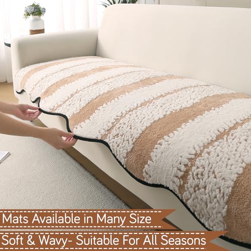 Image of HOKIPO Luxury Wavy Anti Slip Plush Sofa Cover Mat | Make Your Own Sofa Cover Set, Mat Length 90(D) x 60(L) cm, Desert Brown (AR-5980-BR)