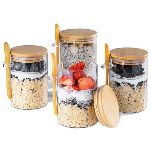 MHDCLY Overnight Oats Containers with Lids,16oz Overnight Oats Jars 4 Pack, Oatmeal Cups,Meal Prep Containers,Glass Meal Prep Containers with Lids,China Pudding Jars