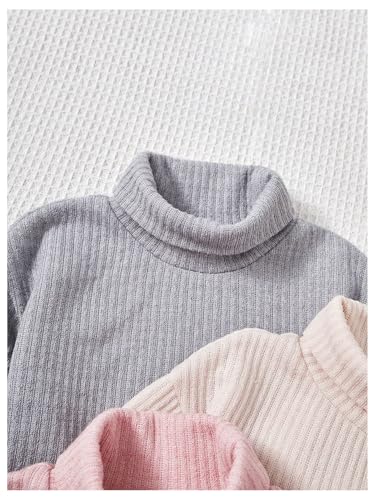 SOLY HUX Toddler Girl's 3 Piece T Shirt Turtleneck Drop Shoulder Long Sleeve Casual Tee Tops3