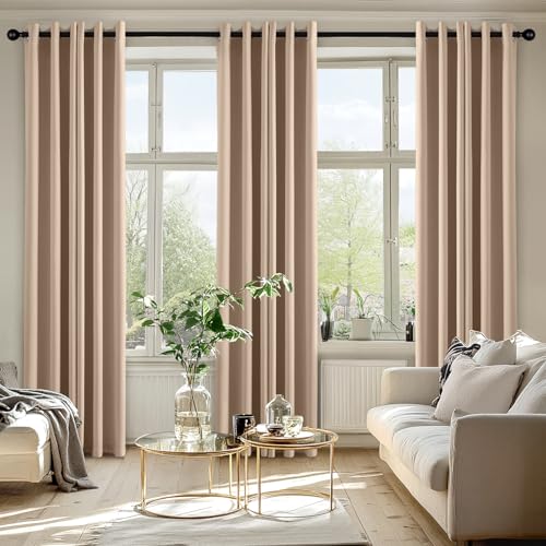 Image of MIULEE Blackout Curtains for Bedroom Living Room 2 Panels, Thermal Insulated Room Darkening Drapes Grommet Noise Reducing Light Blocking Window Treatments 72 Inches Long 34x72 Inch Beige