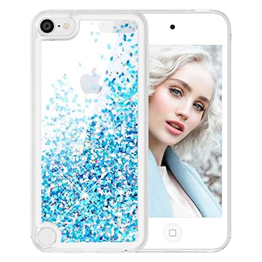 Maxdara iPod Touch 5 6 7 Case, Glitter iPod 5th 6th 7th Generation Case for Girls Children Liquid Bling Sparkle Quicksand Pretty Cute Case for iPod Touch 5th 6th 7th Generation (Blue)