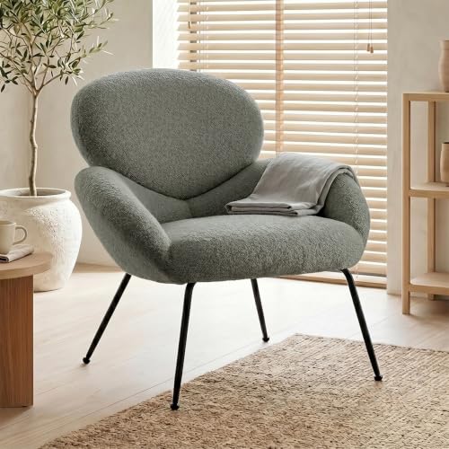 Image of Modern Accent Chair for Bedroom, Boucle Accent Chair (Sage Green)