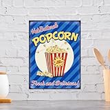 Size - 12x8 inch(30x20cm) Panneau publicitaire rétro en aluminium avec popcorn au beurre chaud, cadeau original pour le cinéma