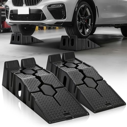 Auto Dynasty Car Ramps for Oil Changes and Lfit 2Pcs Portable High Profile Car Ramps with Anti Slip Grooves for Home Garage Maintenance 2.5 Ton (5000 lb) Load Capacity Vehicle Ramps for Auto Repair