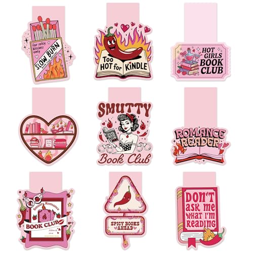 Smutty Magnetic Bookmarks for Women 9 Pcs Funny Spicy Book Mark Clips Cute Pink Magnet Book Marks for Reading Smutty Romance Merch Gifts for Christmas Valentine