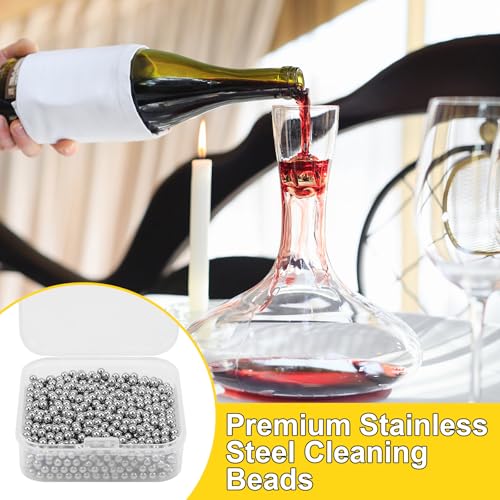 FULHANY Reinigungsperlen FüR Flaschen - Reinigungsperlen - Edelstahl Reinigungsperlen - Wiederverwendbar Mit Filterkorb, Geeignet FüR Karaffe, Vase, Weinflasche, Aufbewahrungstasche (1500 StüCk)