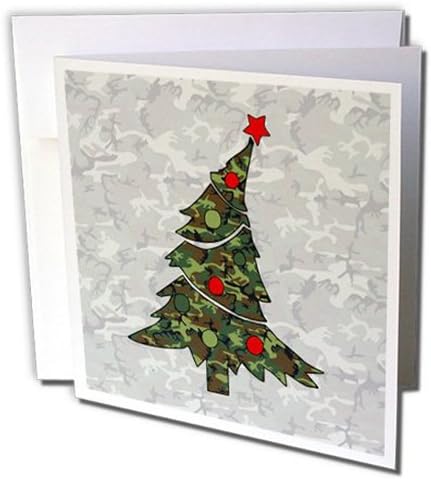 3dRose gc_244695_2 6 x 6-Inch "Camouflage with Cute Leaning Christmas Tree with a Military Theme" Greeting Card (Set of 12)