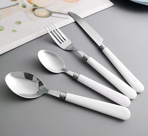 Miniatura 1 de Juego de cubiertos blancos para 16 cubiertos modernos de acero inoxidable de 64 piezas de utensilios de cocina para restaurante, hotel, reuniones