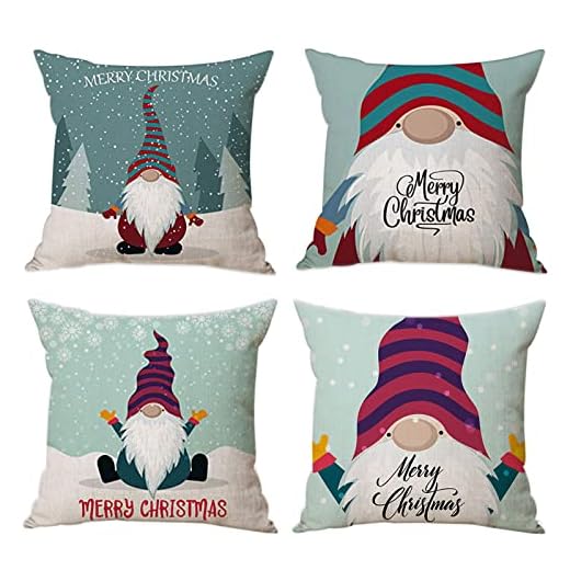 Zivisk Fundas Cojines Navidad Gnomo 45x45cm Juego de 4, Navidad Decoraciones Decorativo Fundas de Almohada para Sofá Camas Dormitorio Coche