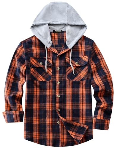 Mens Flannel Hoodie Shirts Long Sleeve Casual Plaid Jacket Cotton Button Down Flannel Shirt for Men2