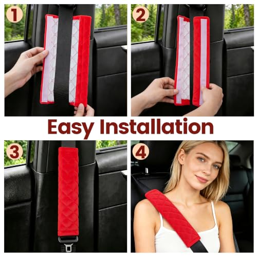 Image of Amooca Soft Seat Belt Cover Pad, 2-Pack Soft Car Safety Seatbelt Strap Shoulder Pad for Adults and Children, Suitable for Car Seat Belt, Backpack, Shoulder Bag, Laptop Computer Bag (Red)