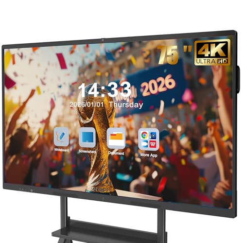 Image of 75'' Smart Board, 4K UHD Interactive Touchscreen Whiteboard, Android 14 8+128GB Wireless Smartboard for Classroom Home Office Studio