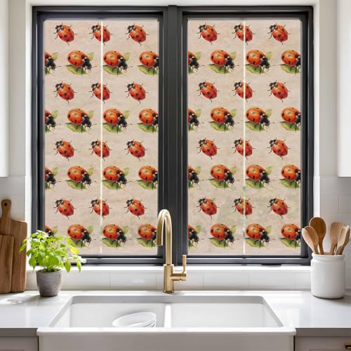 Película para ventana con mariquitas decorativa Beige 17.7x39.3 pulg miniatura 2