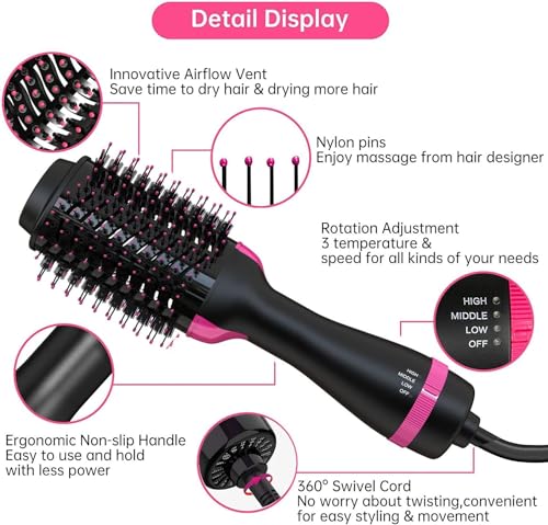 Image of Hot Air Brush 4 in 1 Hair Dryer Brush, One Step Hair Dryer & Volumizer with Ceramic Ionic Technology, 3 Heat Settings Blow Dryer Brush for Straightening Curling and Styling Hair
