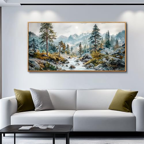ERQINHUA Large Wall Decor For Bedroom Canvas Wall Art For Living Room Office Decorations Forest Tree Paintings Rivulet View landscape Wall Pictures Artwork Modern Home Decor Wood Framed 20x40 In