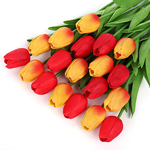IWTSYF 25 Artificial Flowers Real Touch Artificial Flower PU Artificial Plants Flower Arrangement Artificial Plant for Home Office and Wedding Decoration. (Red Tuilps)