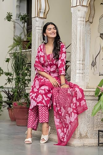 Image of Rangnavi Women's Floral Printed Stright Kurta with Pant & Dupatta Set | Ethnic set | Kurta set