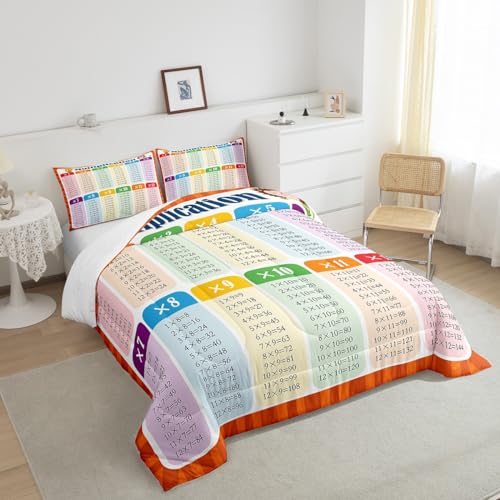 Image of Feelyou Multiplication Comforter Set Full, Math Games Bedding Set for Kids Educational Comforter Learning Time Duvet Set with 2 Pillow Case