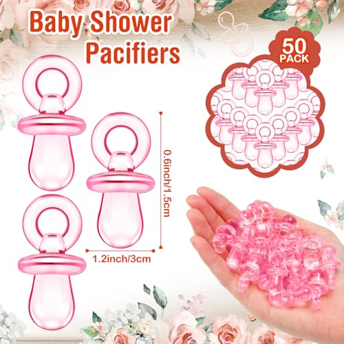 Image of Thyle 51 Pcs Rustic Girl Baby Shower Game Floral Pacifier Hunt Sign and 50 Acrylic Pacifiers for a Sweet Little Girl Is on Her Way Baby Shower Decorations Floral Gender Reveal Pregnancy Party Supplies