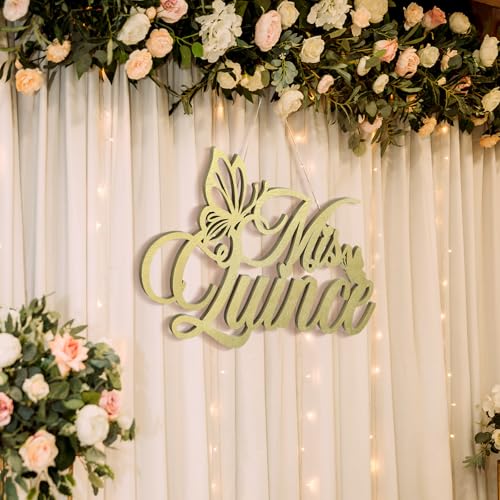 Image of Yuntau Mis Quince Sign Quinceanera Decorations 15th Birthday Quinceanera Party Backdrop Wooden Banner Wall Decor Golden Mis Quince 15th Birthday Gift Wall Bedroom Photo Booth Decor Gift
