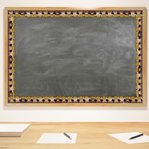 Image of Whaline 32.8 Ft Highland Cow Bulletin Board Border Sunflower Cow Die-Cut Border Trim for Summer Back to School Chalkboard Wall Decoration