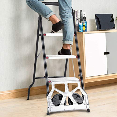 Gimify 3 Step Ladder Folding Cart Dolly with Rolling Wheels Hand Truck Step Stool Portable Lightweight