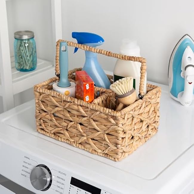 Honey-Can-Do Multi-Use 3-Compartment Wicker Basket Caddy with Handle, Natural STO-09844 Natural Medium