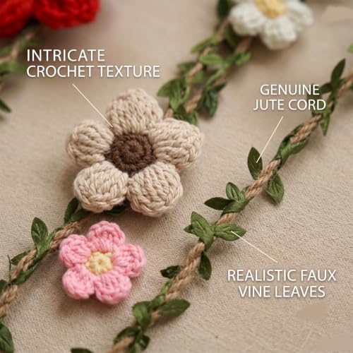 Regalo para mujer de decoración artesanal con flores de ganchillo tejidas 4
