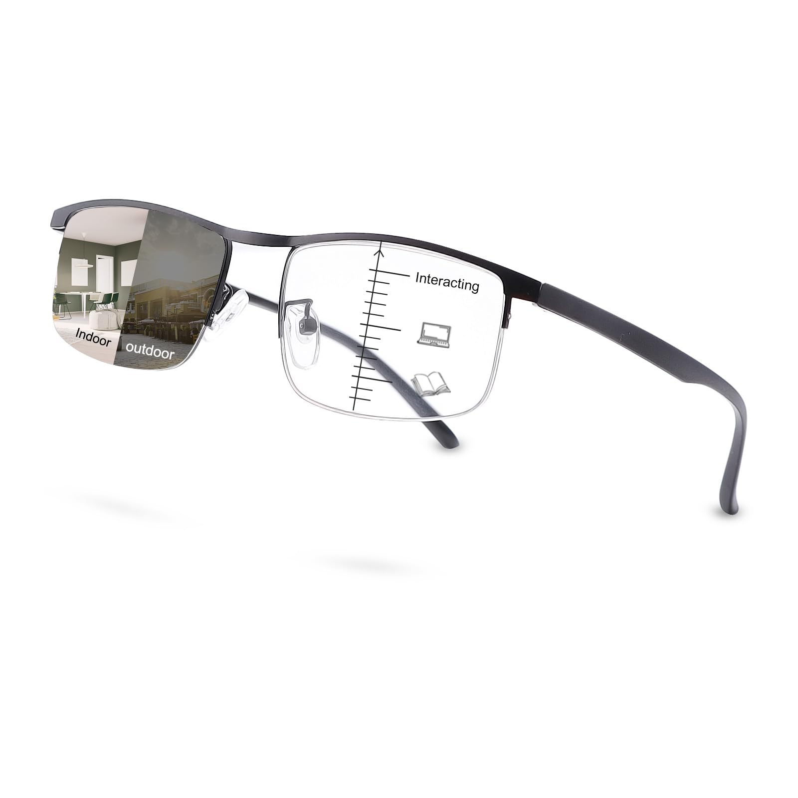 Photo 1 of YIMI Progressive Photochromic Multifocus Reading Glasses UV400 Sun Readers Computer Anti Blue Light Glasses for Men Women(Black, 3.50, multiplier_x)