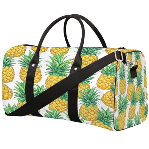 Summer Fruit Pineapples Travel Duffel Bag Sports Tote Gym Bag Waterproof Tear-Resistant Carry On Overnight Bag Foldable Weekender Bag for Gym Travel Getaway Beach Sports